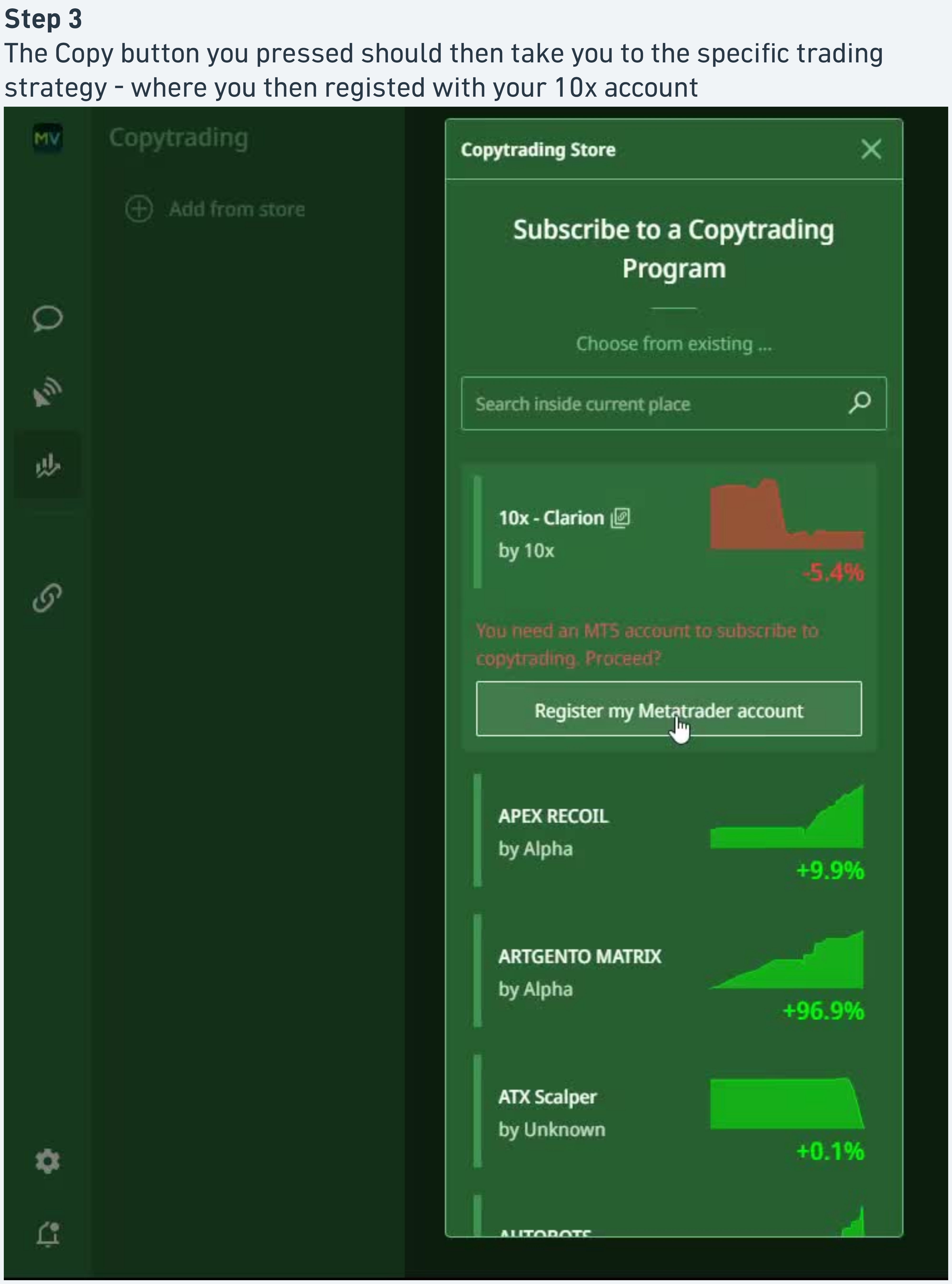 Direct landing on the specific strategy page